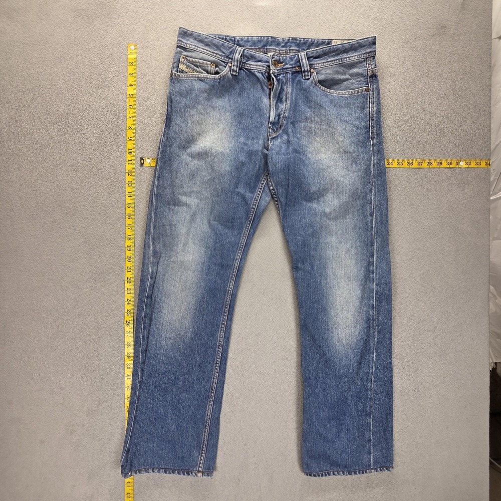 Diesel Jeans Mens 34x34 Blue Viker Regular Straight Button Fly Altered Hem 008YN